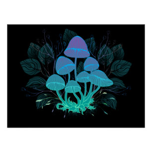 Pôster Toadstools em arbustos