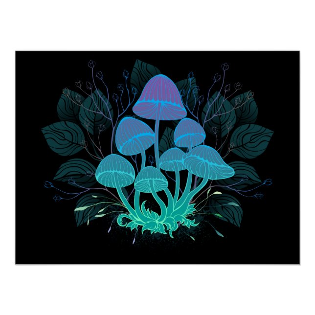 Pôster Toadstools em arbustos (Frente)