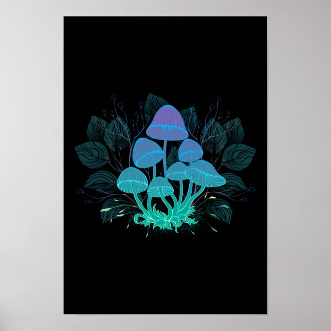 Poster Toadstools em arbustos (Frente)