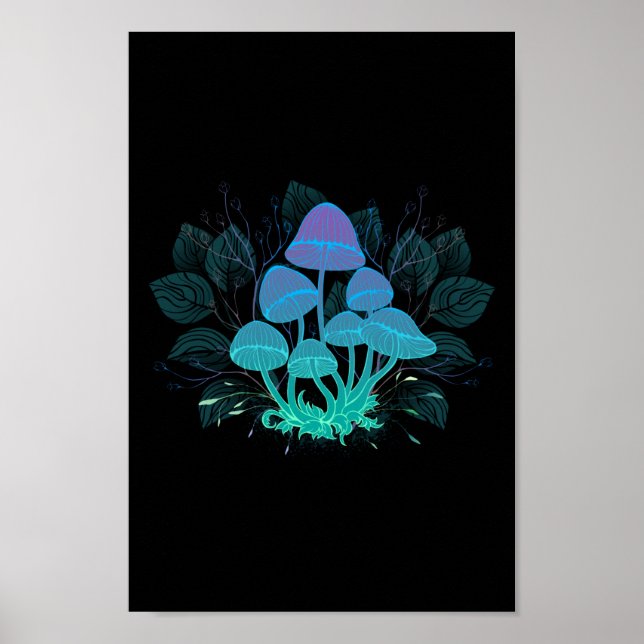 Poster Toadstools em arbustos (Frente)