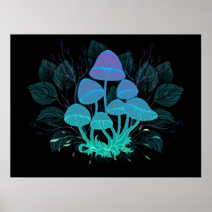 Poster Toadstools em arbustos