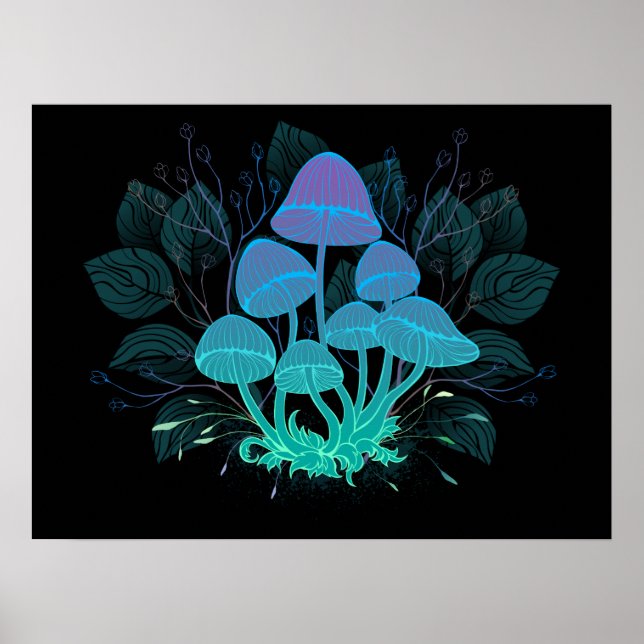 Poster Toadstools em arbustos (Frente)