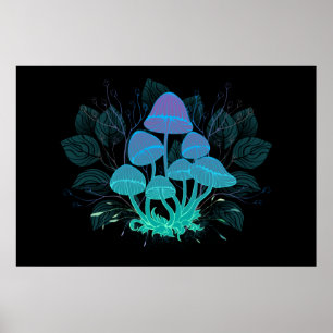 Poster Toadstools em arbustos