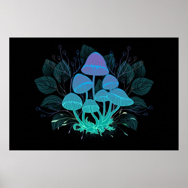 Poster Toadstools em arbustos (Frente)