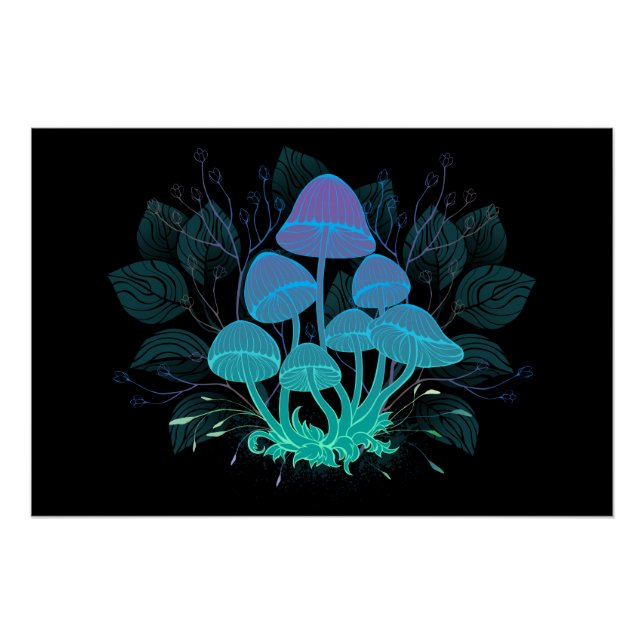 Pôster Toadstools em arbustos (Frente)