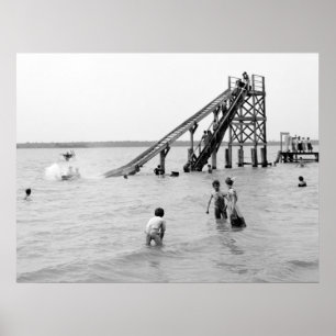 Poster Toboggan da água, ilha de Bois Blanc, MI 1903