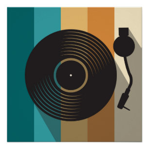 Pôster Toca-Discos de Vinil Vintage Minimalista Música