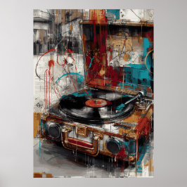 Poster Toca-Discos Vintage Arte Pop Música Design Retrô