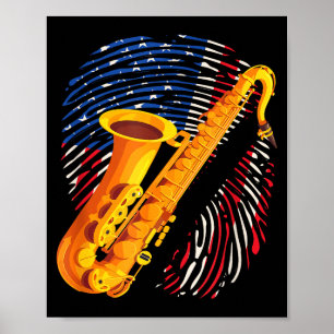 Poster Toca Saxofone Americano Saxofonista Banda de Jazz