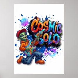 Poster Toca Violão Cósmico Sozinho Alien Arte de Música E