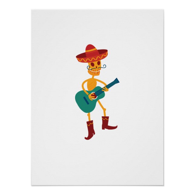 Pôster Toca violão esqueleto festivo (Frente)