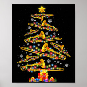 Poster Tocador de Trombone de Natal Árvore de Natal Músic