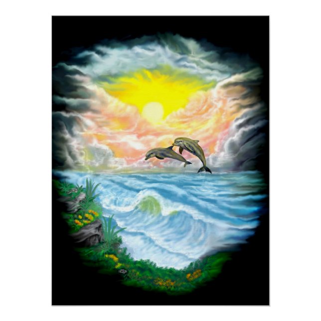 Pôster Tocando golfinhos ao sol (Frente)