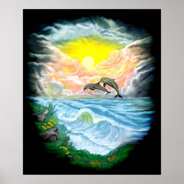 Poster Tocando golfinhos ao sol (Frente)