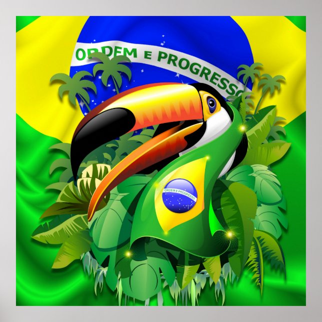 Poster Toco Toucan com bandeira do Brasil (Frente)