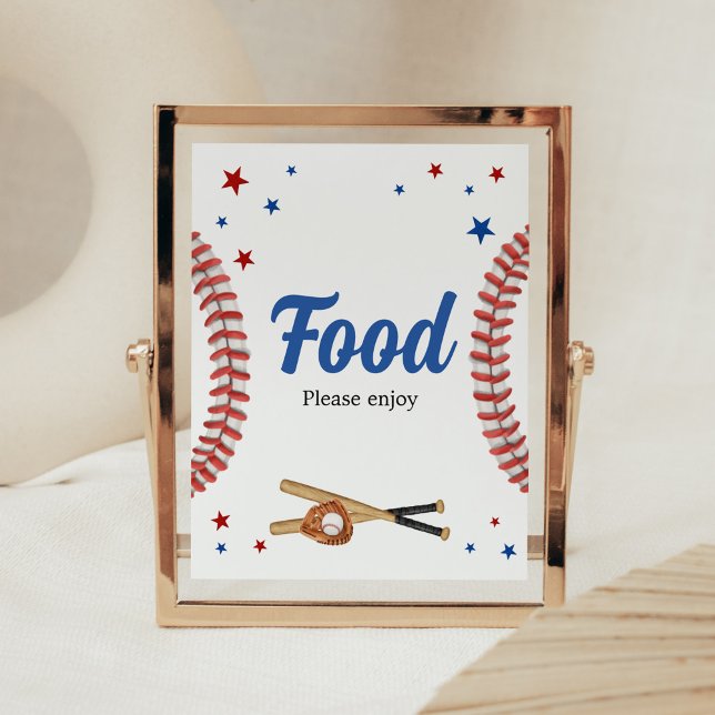 Poster Toda Comida de Chá de fraldas de Baseball em Estre (Sports Baby Shower Food Sign)