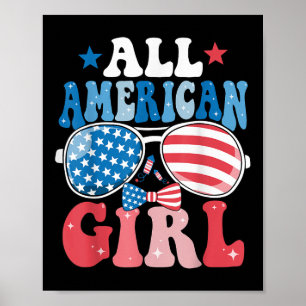 Poster Toda Garota Americana Camisetas Retrô Bandeira EUA