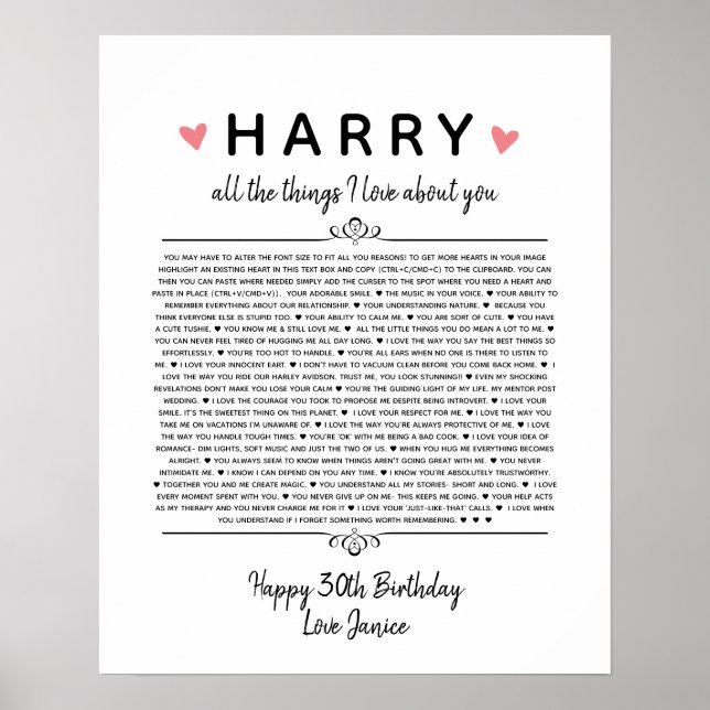 Poster todas as coisas que amo sobre o seu aniversário (Frente)