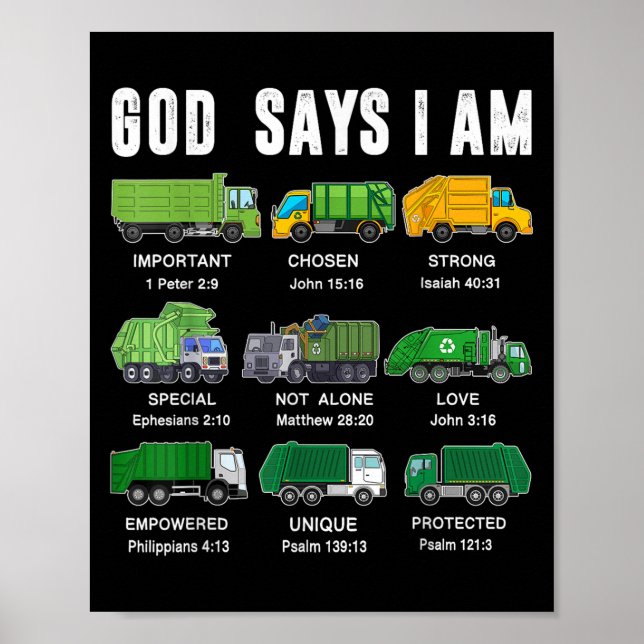 Poster Toddler Boy God Says I Am Garbage Truck Jesus Brot (Frente)
