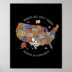 Poster Todos Os 50 Estados-Membros Visitaram O Mapa Dos 5