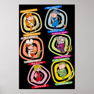 Poster Todos os personagens do jogo de conselho de Clue c