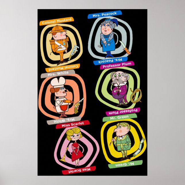 Poster Todos os personagens do jogo de conselho de Clue c (Frente)