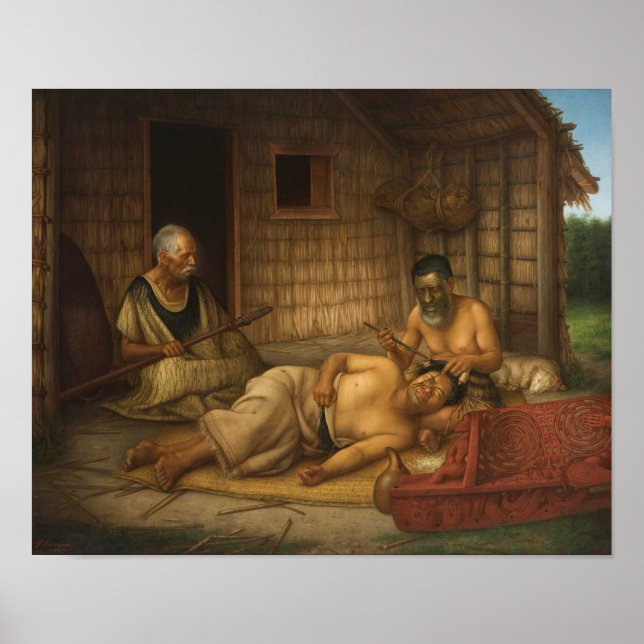 Pôster "Tohunga-ta-moko no trabalho" - G. Lindauer (Frente)