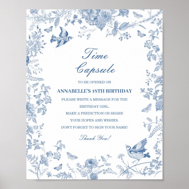 Poster Toile Azul De Jouy Time Cápsula Bebê Aniversário J (Frente)