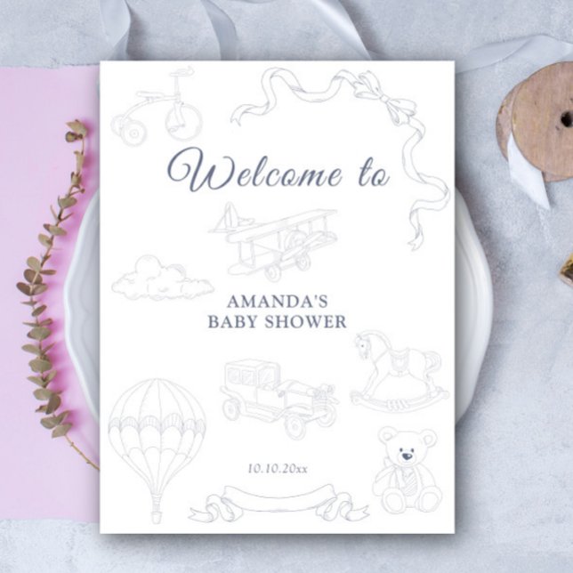 Poster Toile de Jouy Nursery Welcome Baby Shower (Criador carregado)