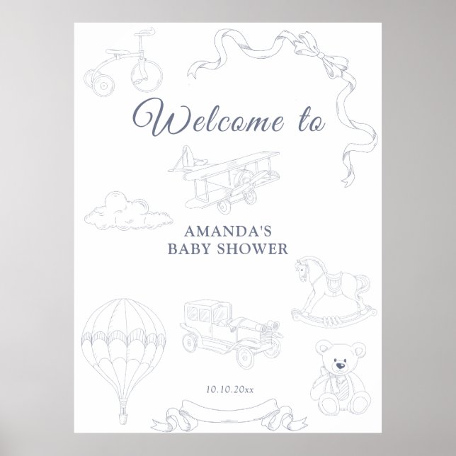 Poster Toile de Jouy Nursery Welcome Baby Shower (Frente)