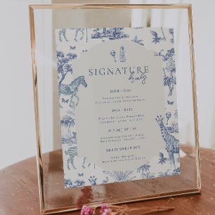 Poster Toile de Jouy Safari Fofa Bebê Azul Presente de