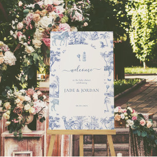 Poster Toile de Jouy Safari Fofa Chás de Bebê Azuis
