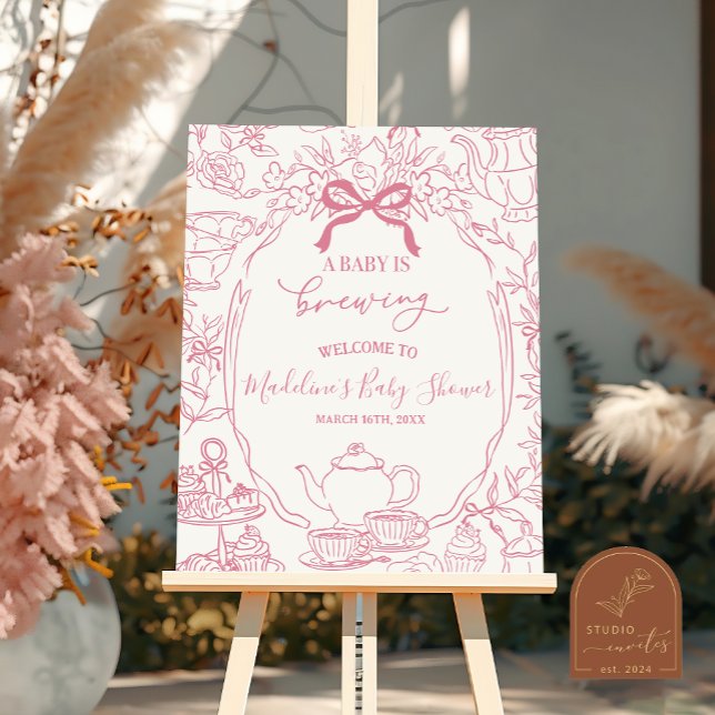 Poster Toile de Jouy Tea Baby Shower Welcome Sign (Criador carregado)
