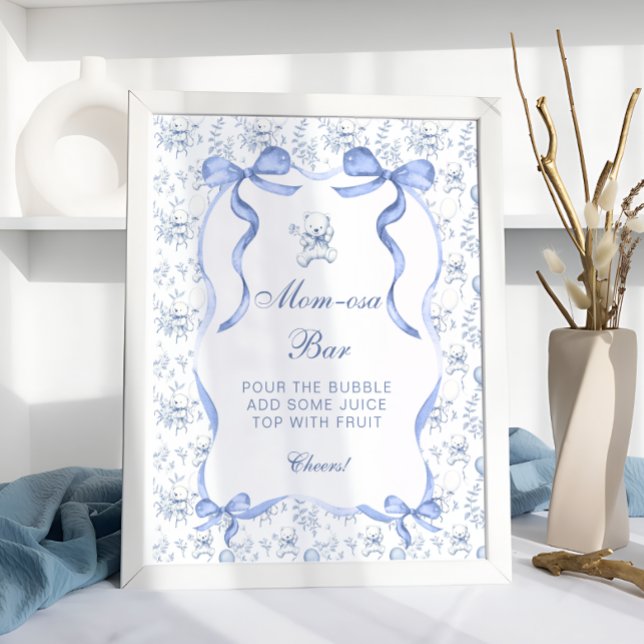 Poster Toile De Jouy Teddy Bear Chá de fraldas Mãe-Osa Ba (Criador carregado)