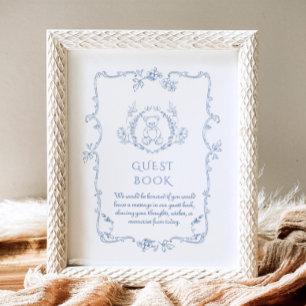 Poster Toile Vintage Teddy chá de fraldas Guest Book
