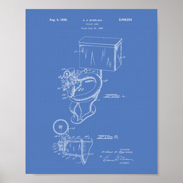Poster Toilet Bowl 1936 Patent Art Blueprint (Frente)