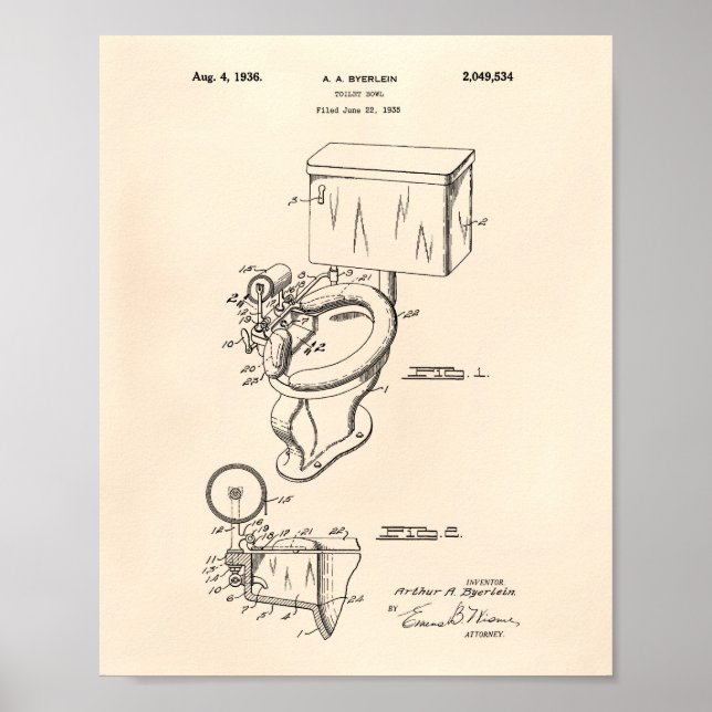 Poster Toilet Bowl 1936 Patent Art Old Peper (Frente)