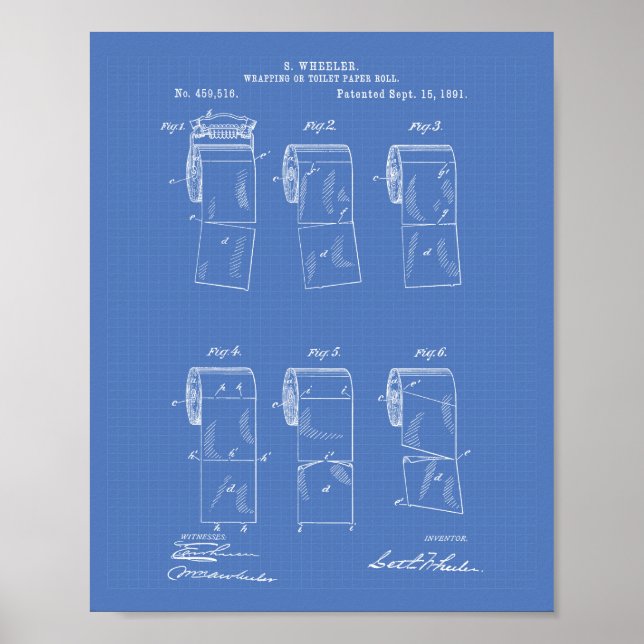 Poster Toilet Paper Roll 1891 Patent Art Blueprint (Frente)