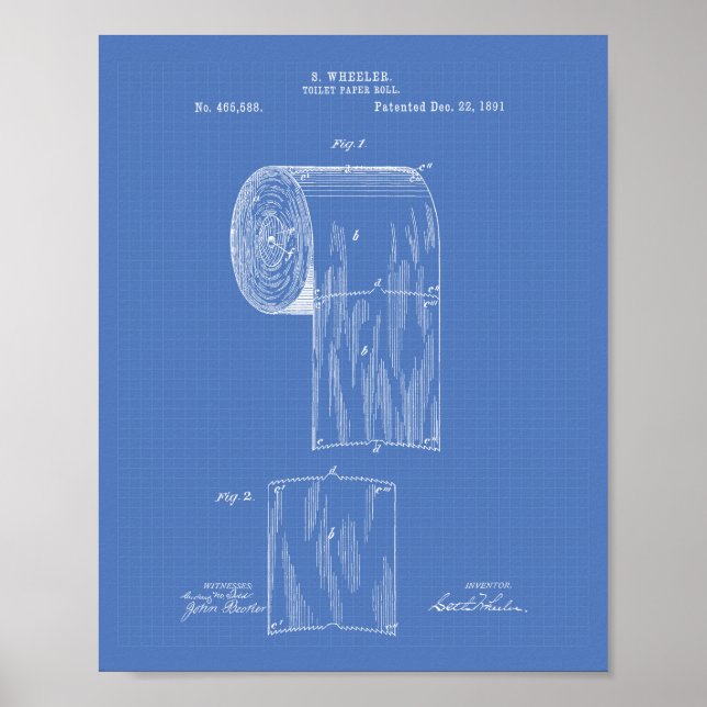 Poster Toilet Paper Roll 1891 Patent Art - Blueprint (Frente)
