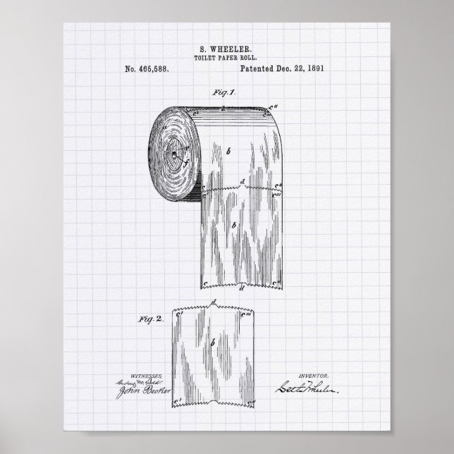 Pôster Toilet Paper Roll 1891 Patent Art - Lined Peper (Frente)