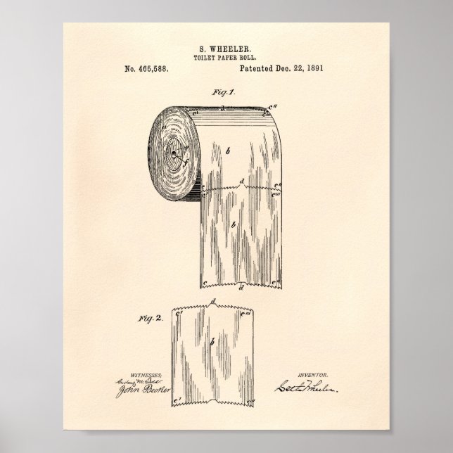 Pôster Toilet Paper Roll 1891 Patent Art - Old Peper (Frente)