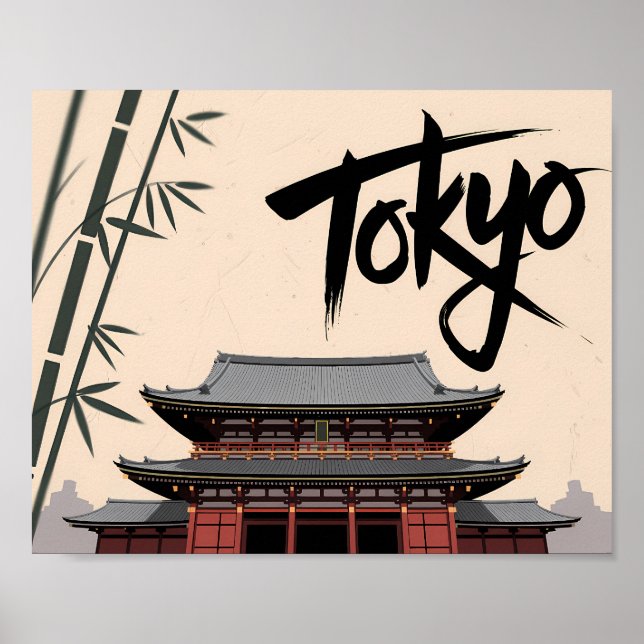 Poster Tokyo Japan Travel Vintage Temple Calligraphy Art (Frente)