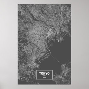 Pôster Tokyo, Japão (branco no preto)
