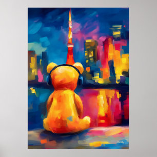 Poster Tokyo Teddy Neon Silhueta Noturna