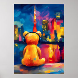 Poster Tokyo Teddy Neon Skyline Night Reflection