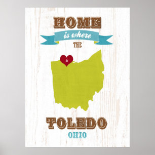 Pôster Toledo, Mapa de Ohio - Lar É Onde Está O Coração