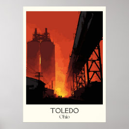Poster Toledo Ohio Glass City Industrial Sunset Maumee