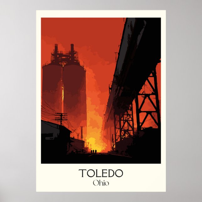 Poster Toledo Ohio Glass City Industrial Sunset Maumee (Frente)