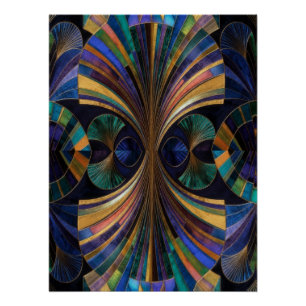Pôster Tom de Joia Azul do Pavão Roxo Dourado Art Déco