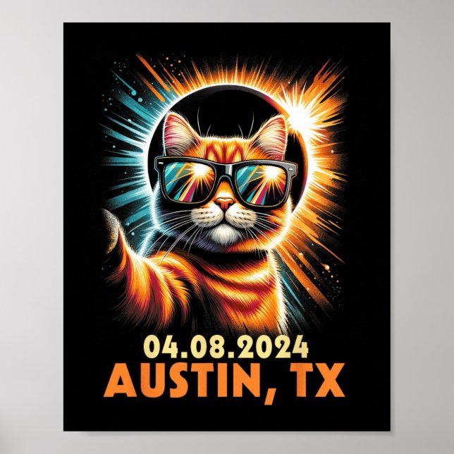Poster Tomando Um Eclipse Solar Total Selfie 2024 Austin  (Frente)